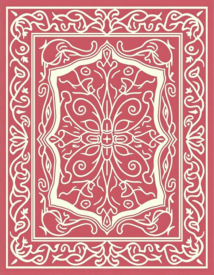 Ornate Floral Pattern Cream Red Rug