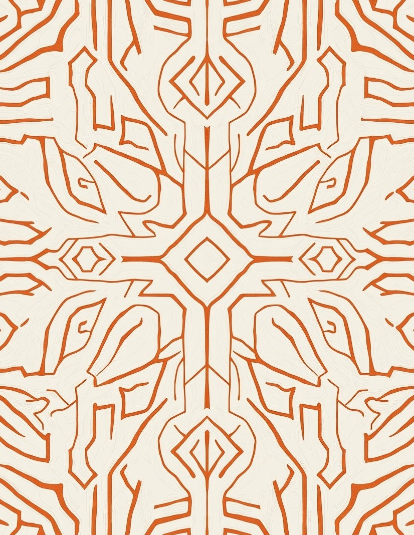 Abstract Orange Branches Patterned Rug
