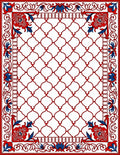 Red Blue Geometric Floral Tile Pattern Rug