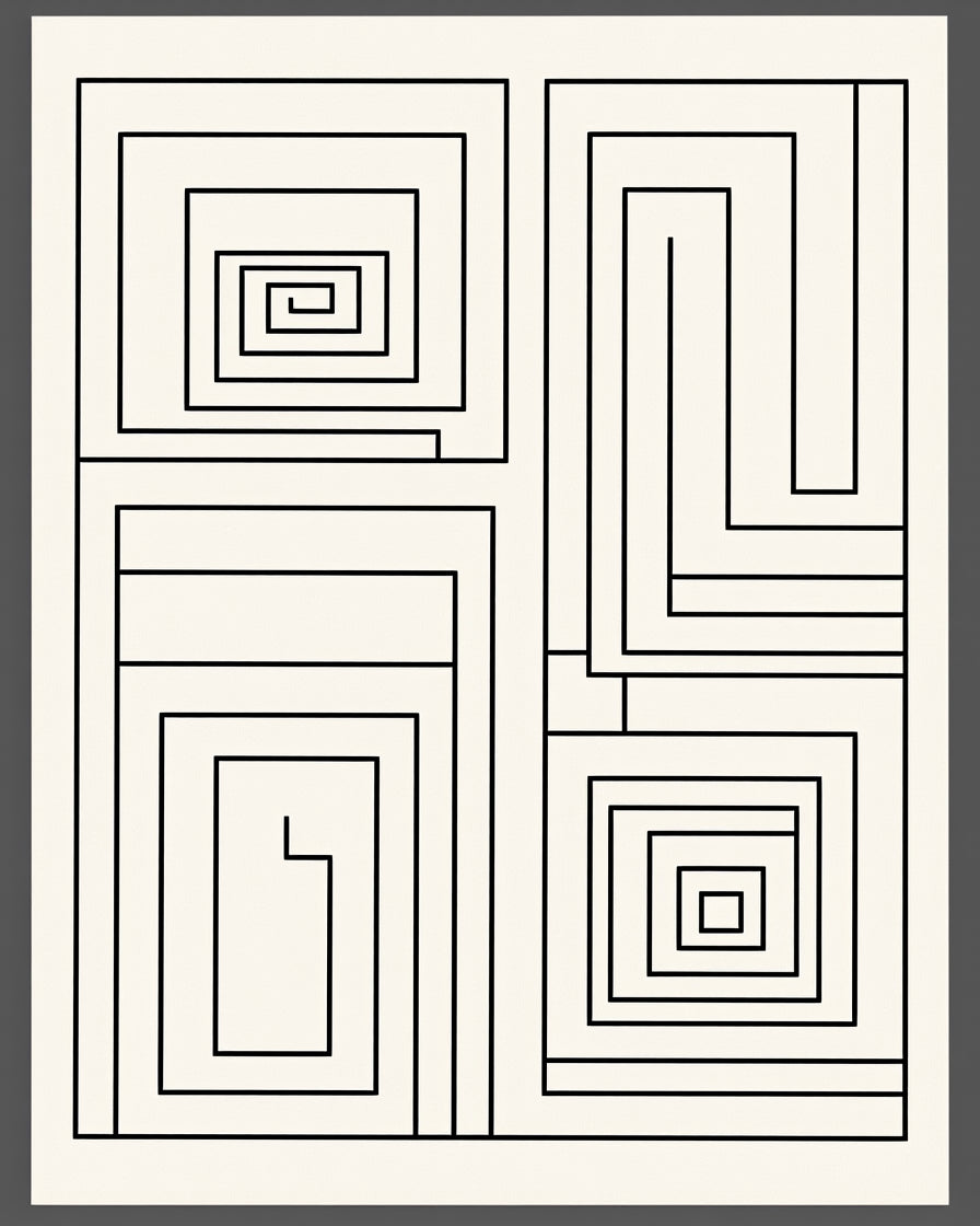 Simple Black White Geometric Maze Rug