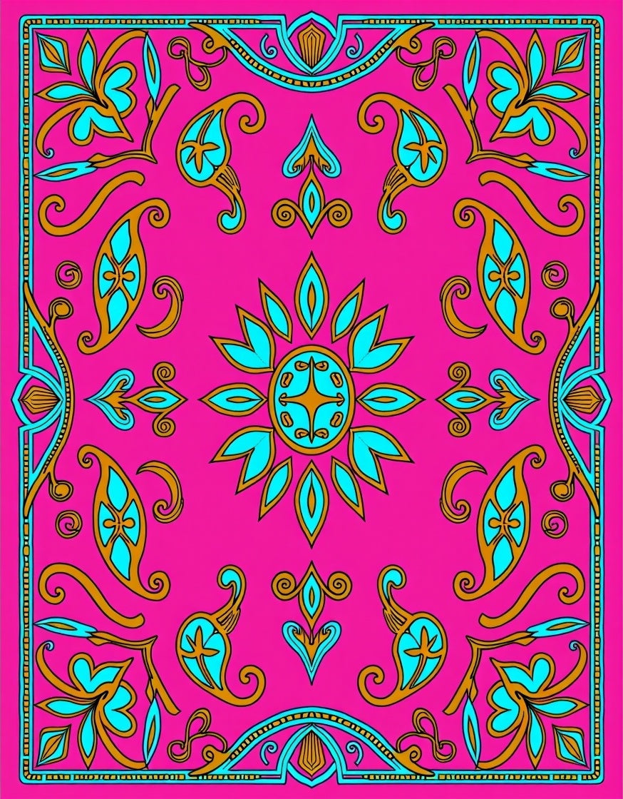 Vivid Pink Paisley Floral Mandala Rug