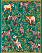 Zebra Pattern with Leafy Greenery Design Rug