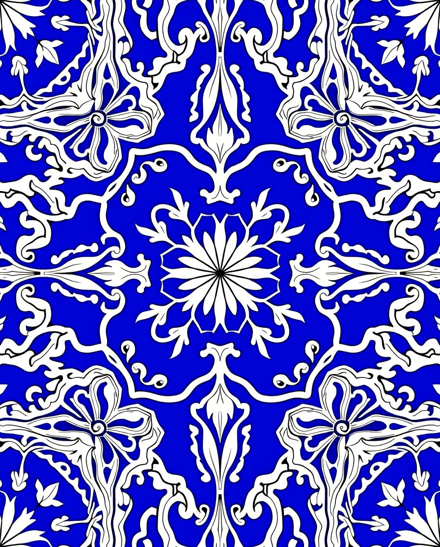 Elegant Azure Floral Scroll Pattern Rug