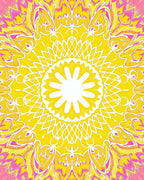Vibrant Yellow Pink Mandala Pattern Rug