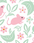 Pink And Light Green Mouse Floral Pattern Rug