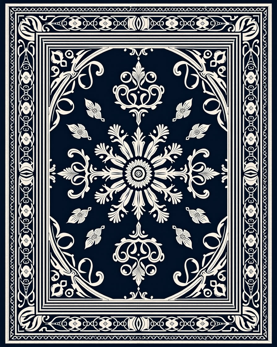 Ornate Floral Scrollwork Patterned Rug