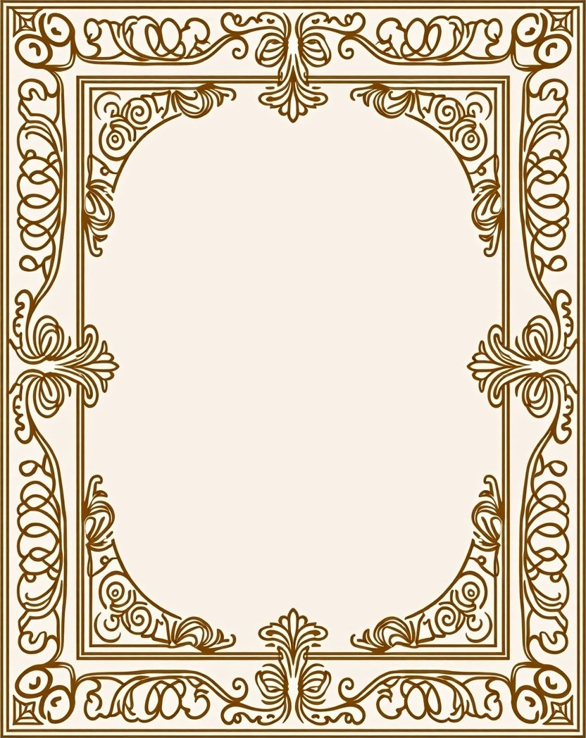 Ornate Scrollwork Floral Border Rug