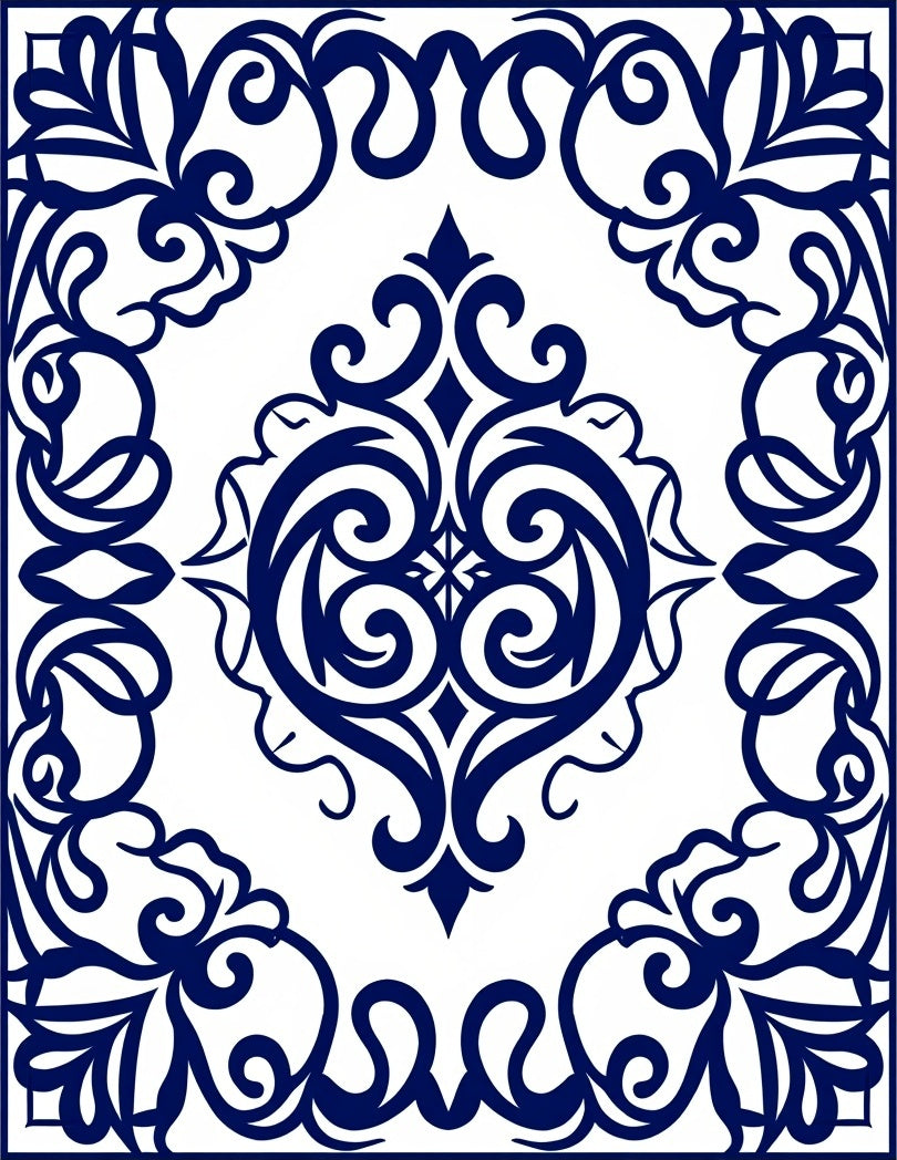 Intricate Blue Swirl Floral Pattern Rug