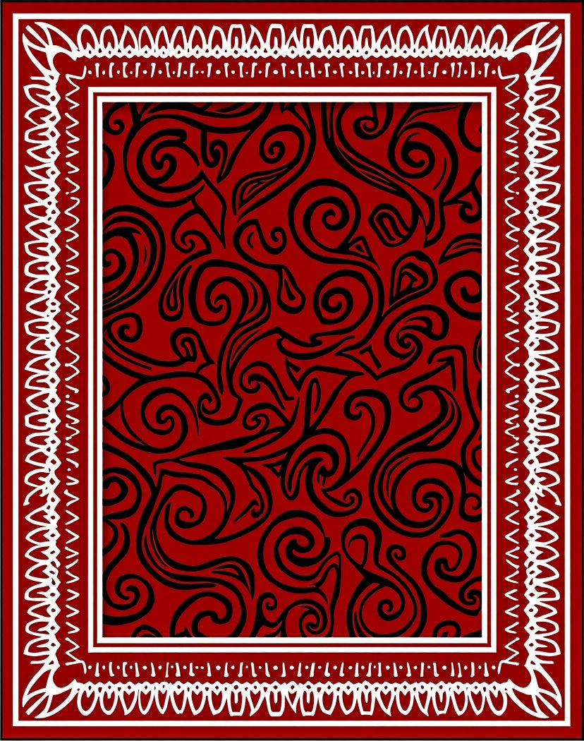 Red Black Swirling Scroll Pattern Rug