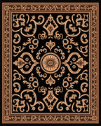 Ornate Floral Scrollwork Brown Black Rug