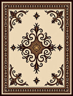 Ornate Scrollwork and Floral Design Rug