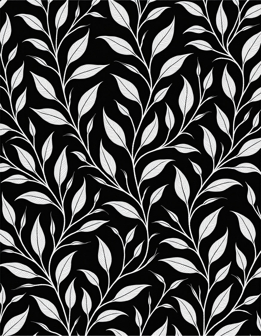 Black White Leafy Vine Pattern Rug