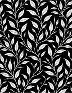 Black White Leafy Vine Pattern Rug