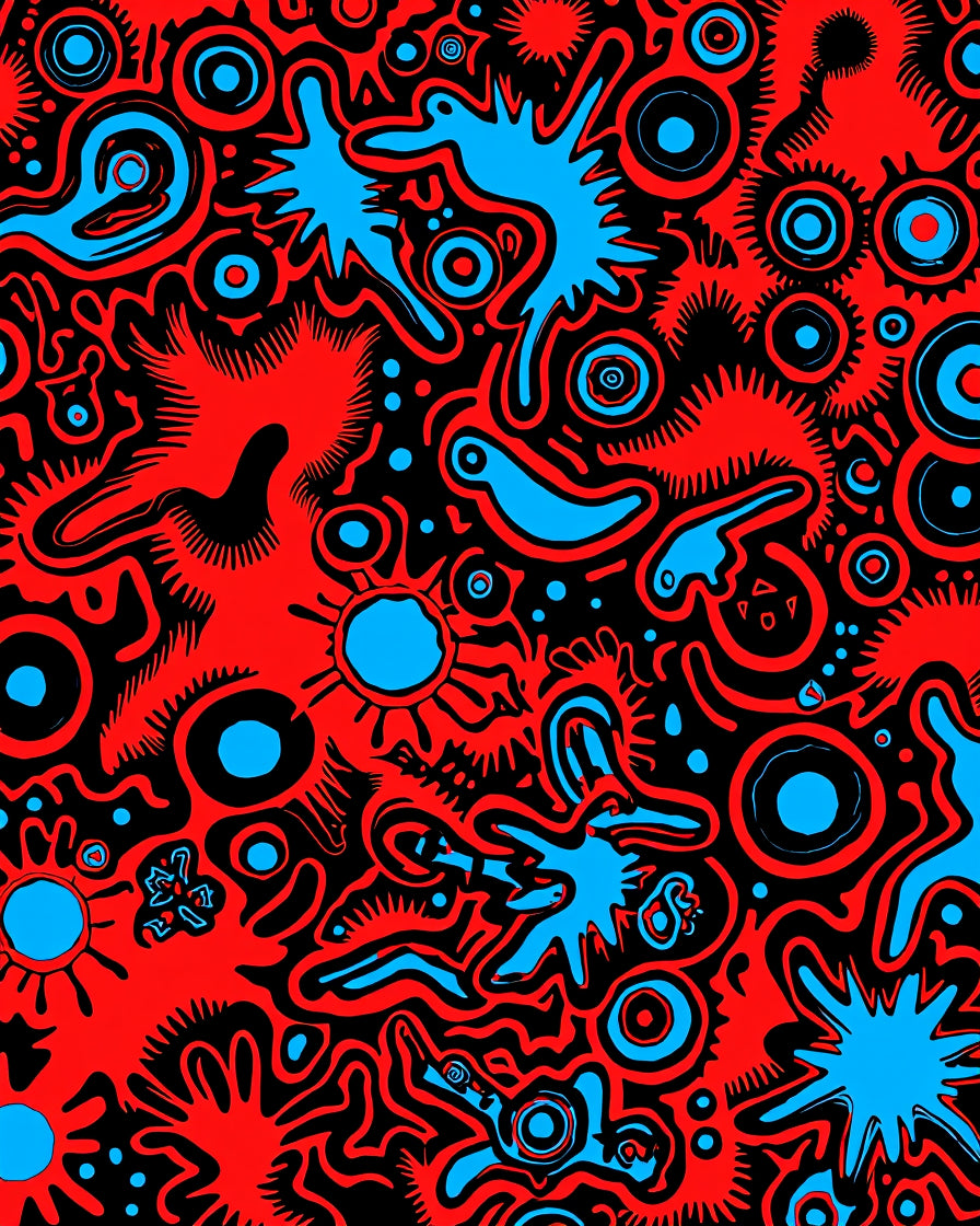 Abstract Red Blue Blobs Pattern Rug