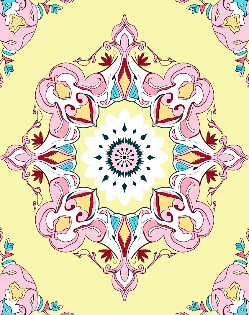 Pastel Floral Symmetry Mandala Design Rug