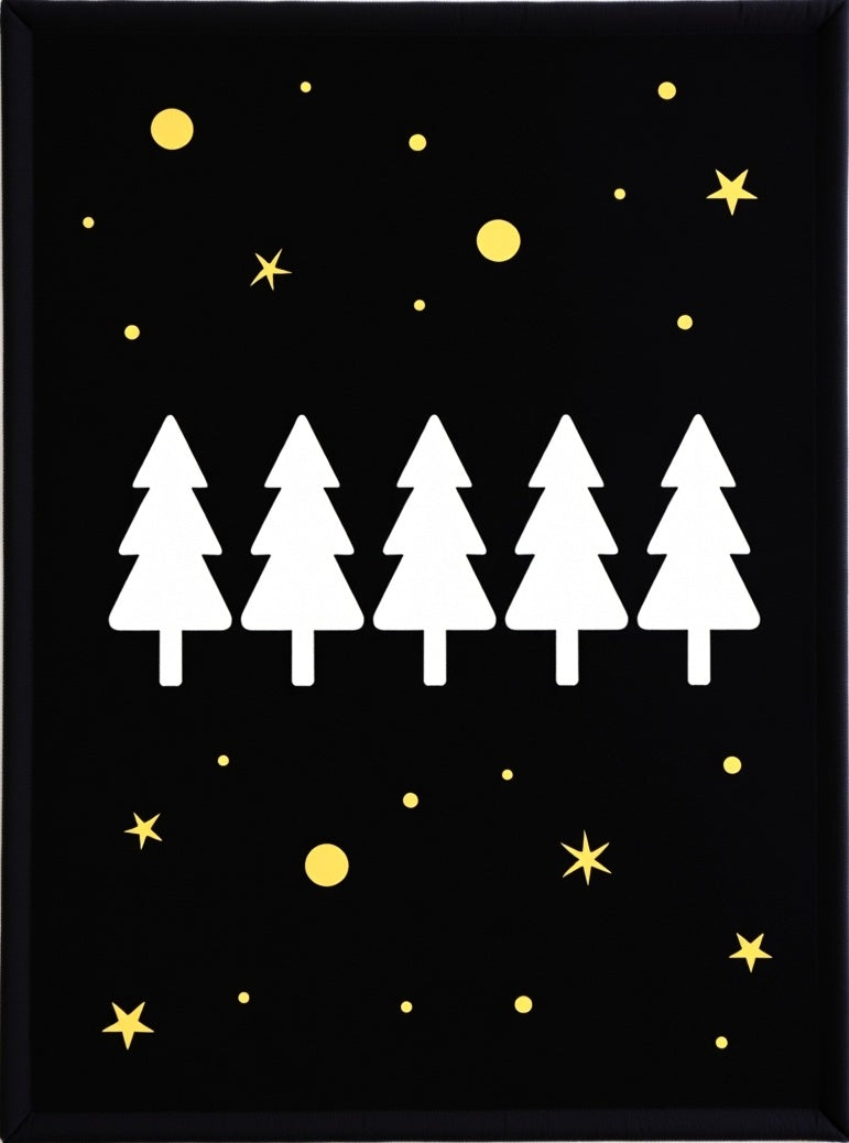 Bold Black White Pine Stars Rug