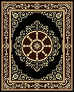 Ornate Black Gold Medallion Pattern Rug