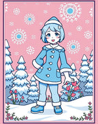 Pink Snowfall Anime Winter Scene Rug