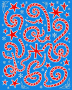 Red White Swirls Stars Snowflakes Rug