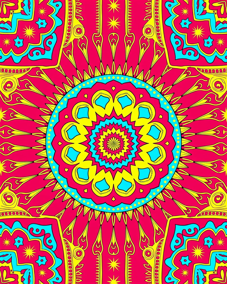 Vibrant Radiant Sun Mandala Pattern Rug