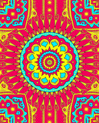 Vibrant Radiant Sun Mandala Pattern Rug