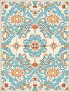 Bold Floral Swirls In Cream And Blue Rug