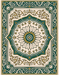 Emerald Gold Floral Medallion Design Rug