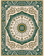 Emerald Gold Floral Medallion Design Rug