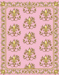 Golden Fleur De Lis Patterned Pink Rug