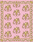 Golden Fleur De Lis Patterned Pink Rug