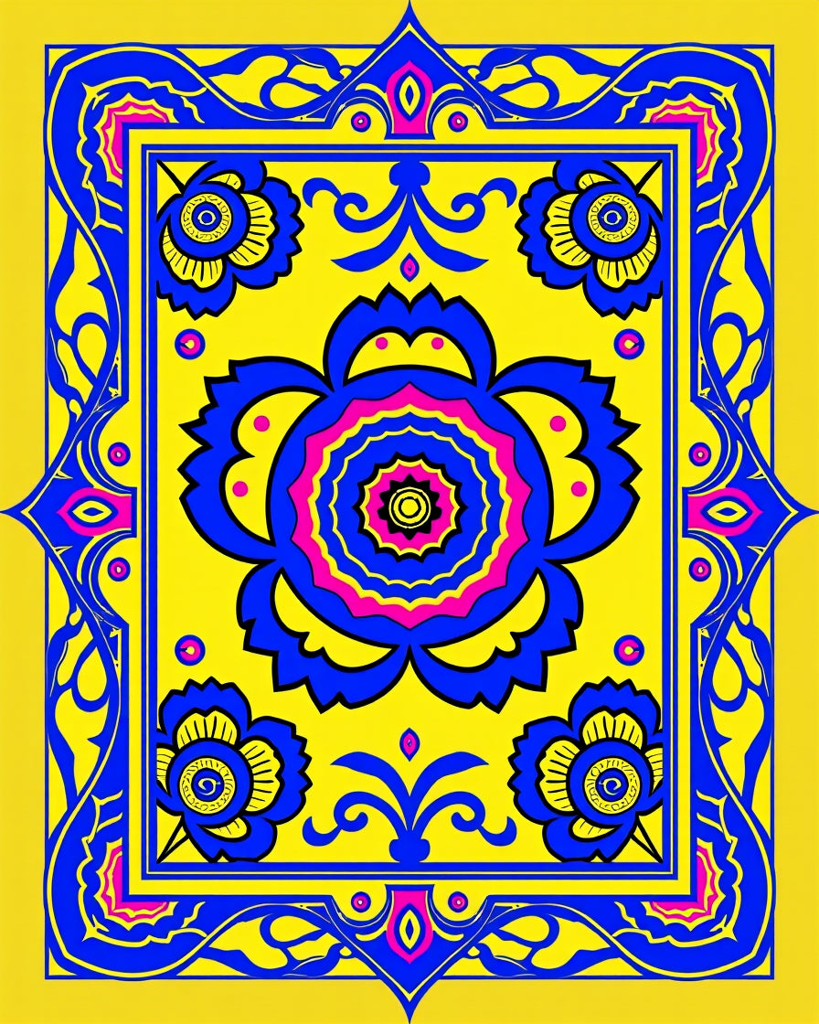 Bold Floral Medallion Bright Pattern Rug