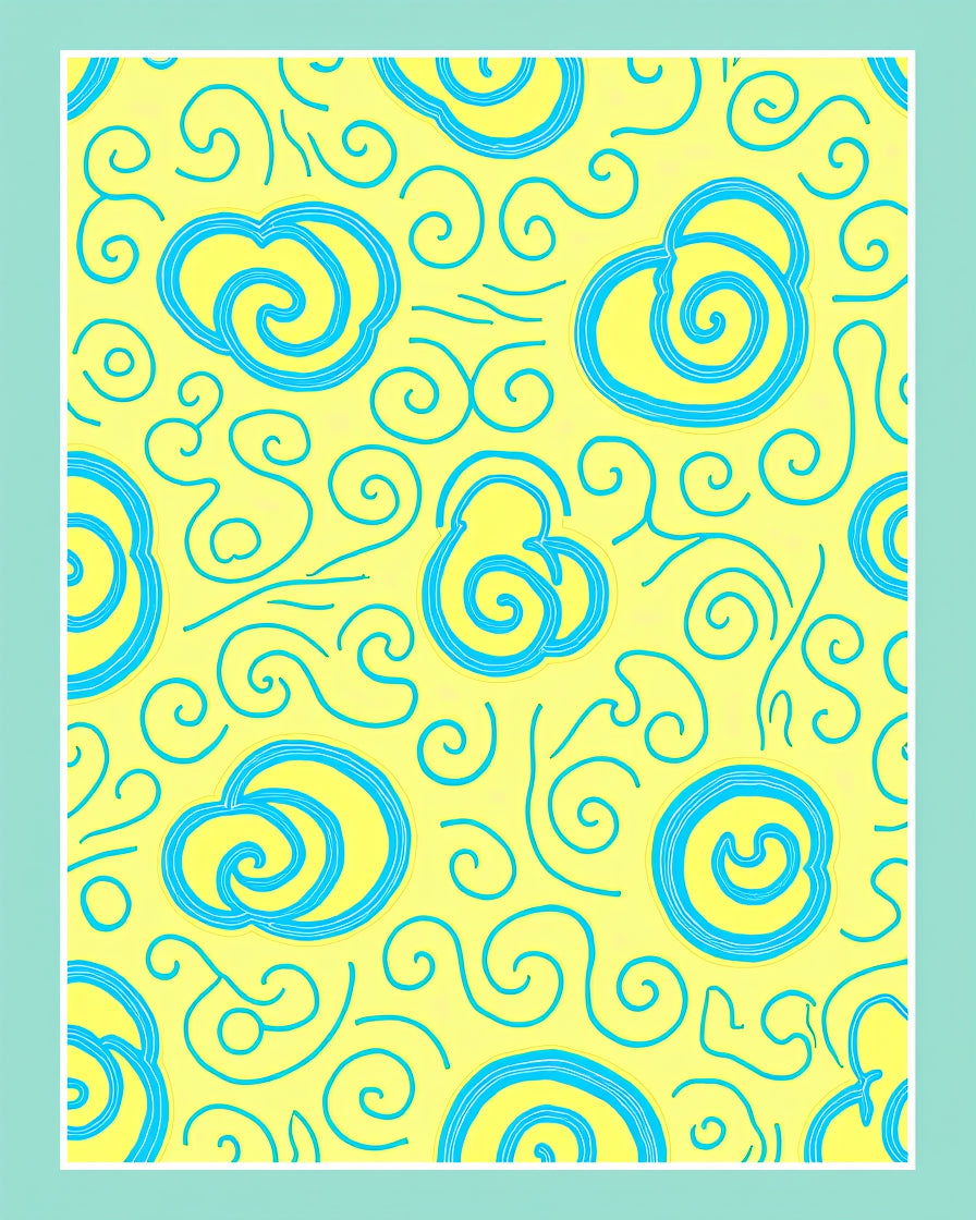 Whimsical Swirling Blue Yellow Pattern Rug