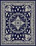 Navy and Cream Mandala Floral Pattern Rug