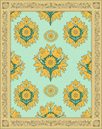 Golden Floral Meadow Patterned Rug