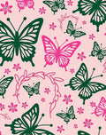 Pink Green Butterfly Floral Pattern Rug
