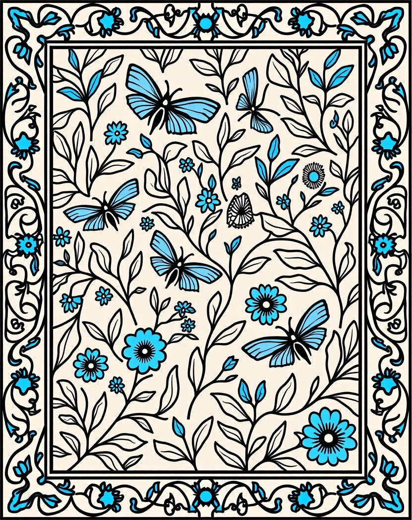 Floral Butterfly Garden Pattern Rug
