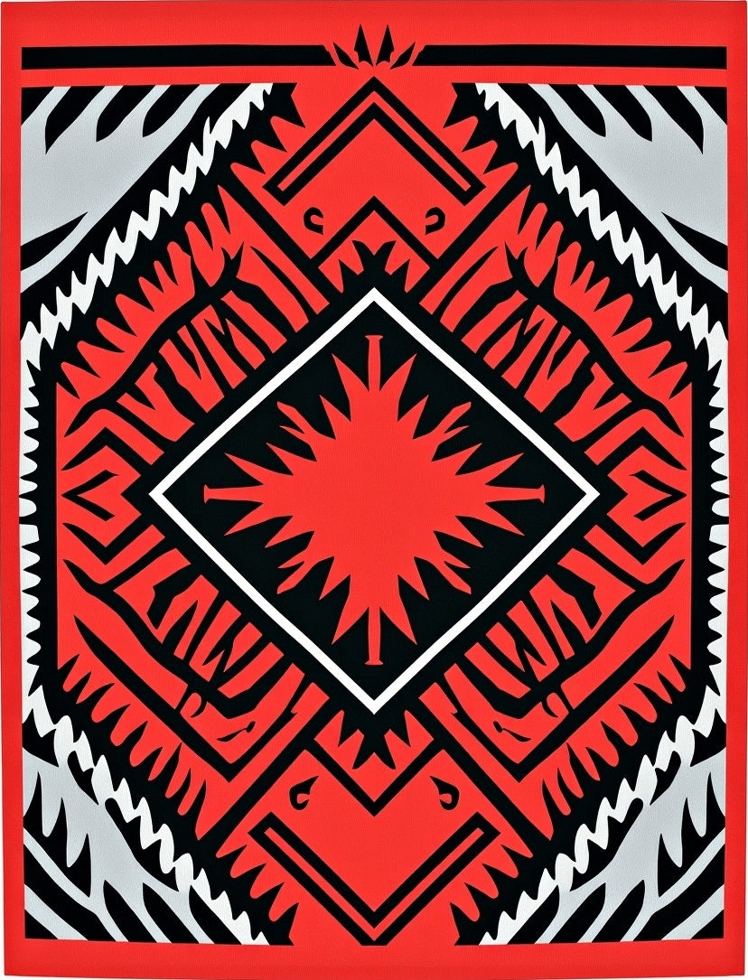 Bold Red Black White Geometric Pattern Rug