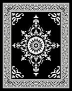 Ornate Black White Circular Pattern Rug