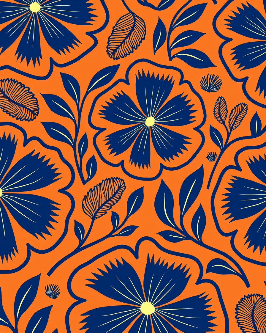 Bold Blue Floral Pattern Rug