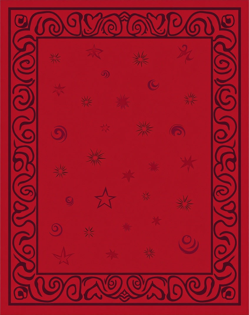 Red Scrollwork With Star Accents Rug