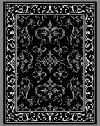 Black White Ornate Floral Pattern Rug