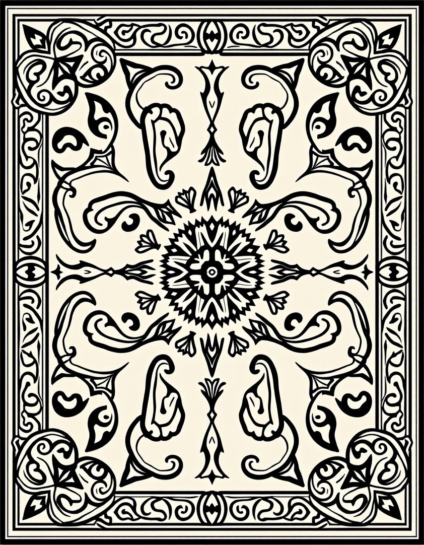 Contrasting Floral Scrollwork Design Rug
