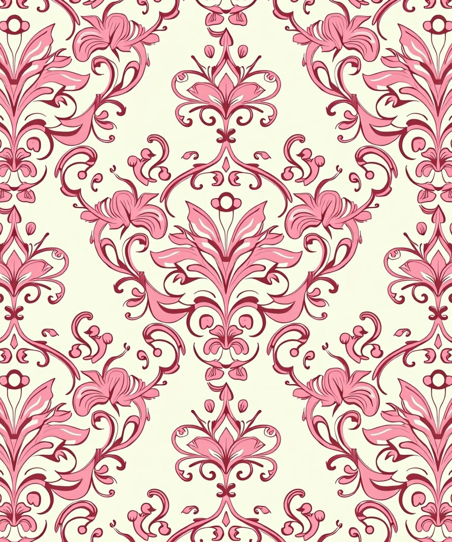 Ornate Damask Pink Floral Design Rug