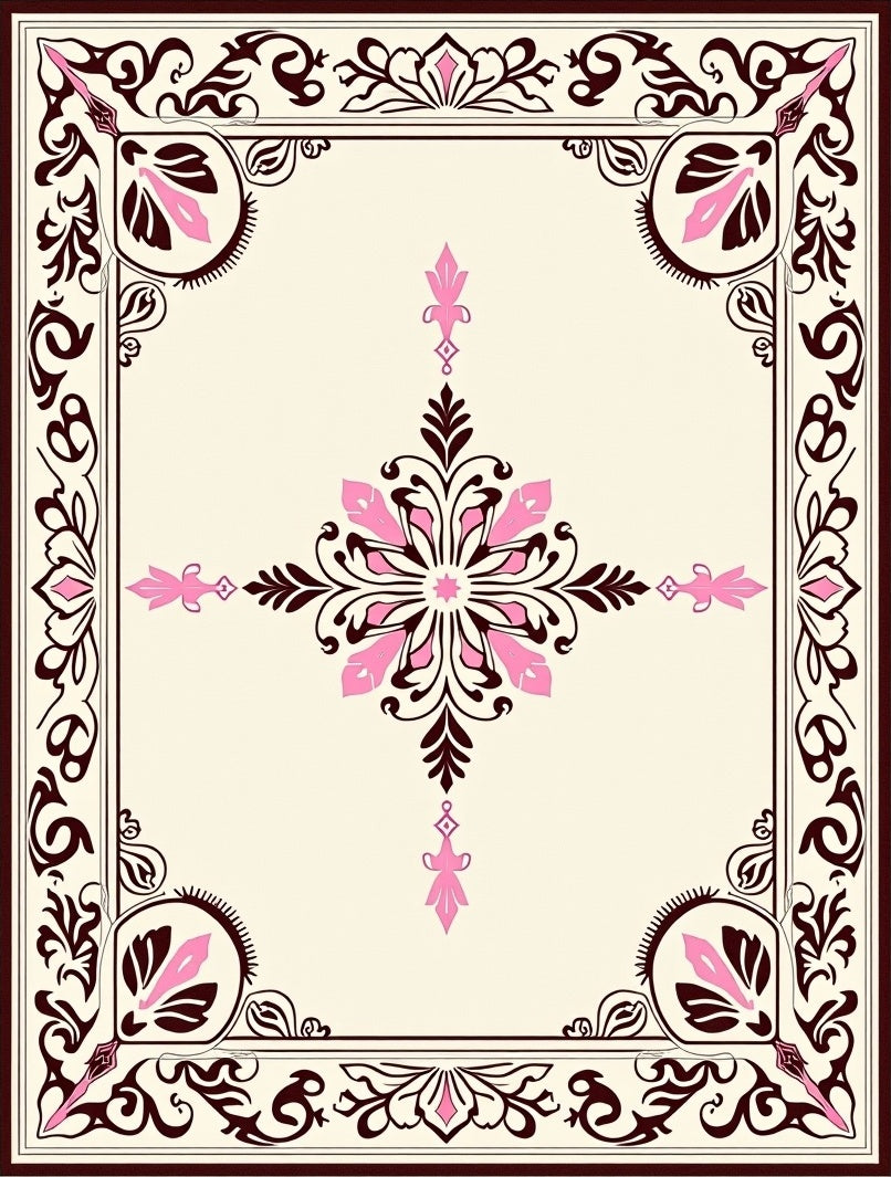 Ornate Floral Brown Pink Classic Rug