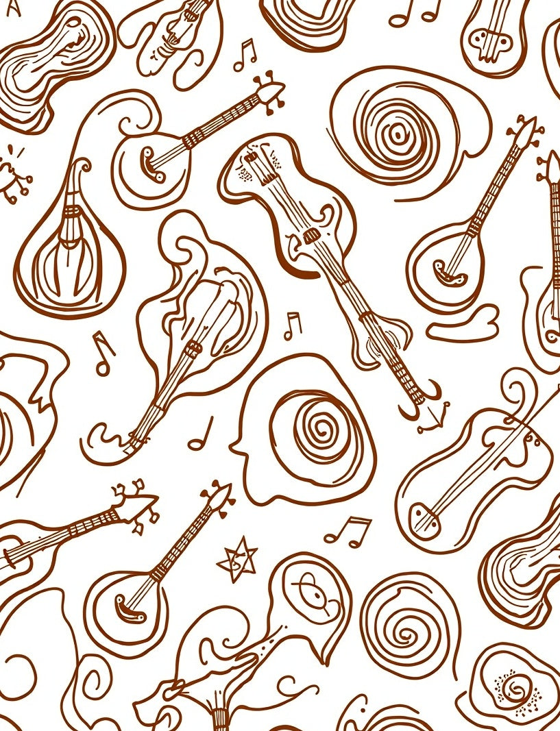 Musical Instruments Whimsical Sketch Pattern Rug