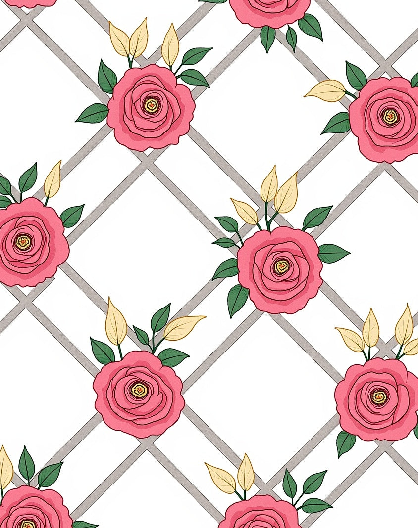 Pink Rose Trellis Pattern Design Rug