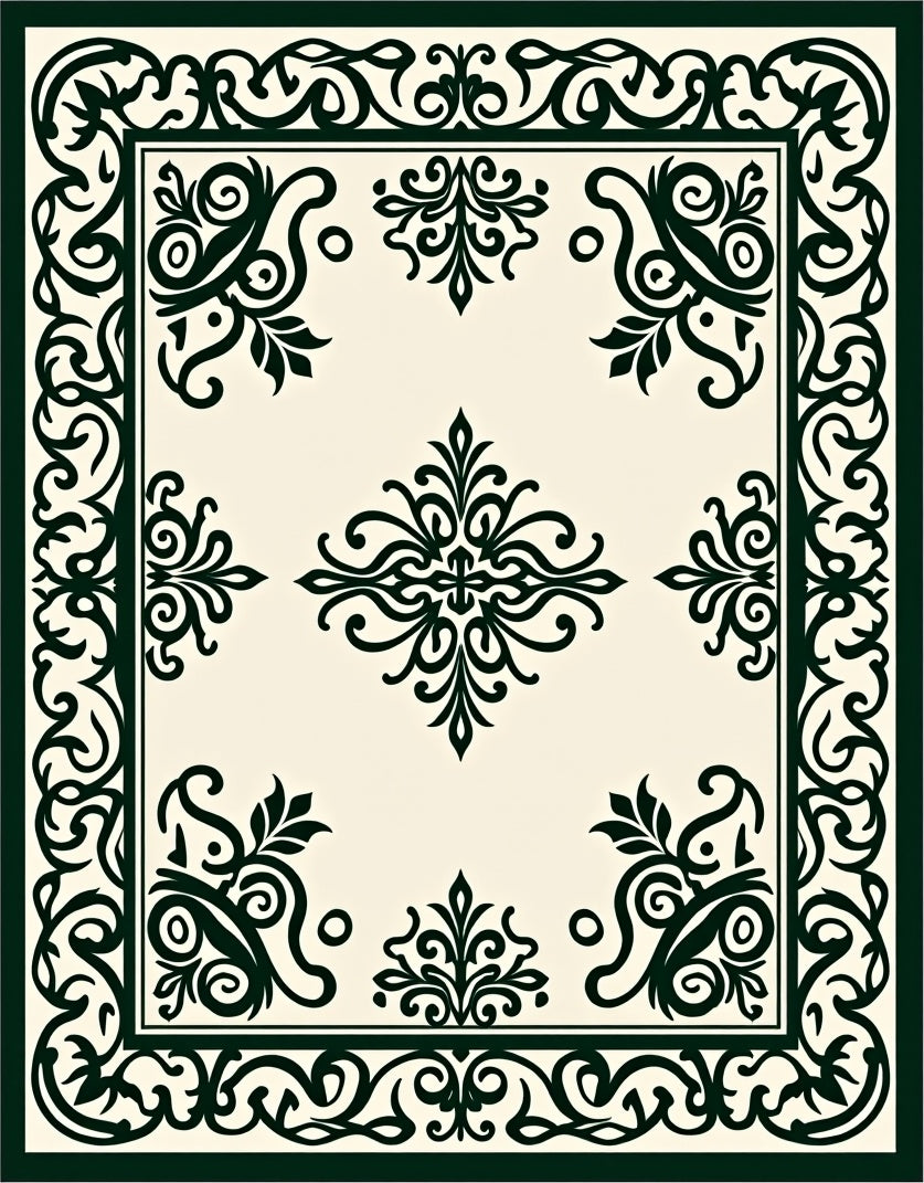 Elegant Black Flourish Border Design Rug