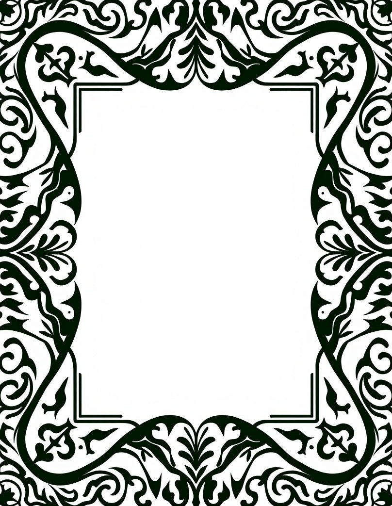 Elaborate Black Scroll Frame Design Rug