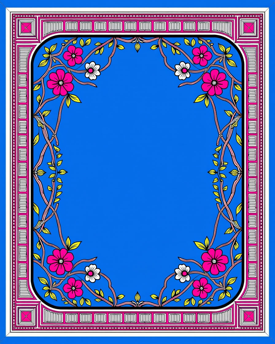 Vibrant Floral Vines With Geometric Border Rug