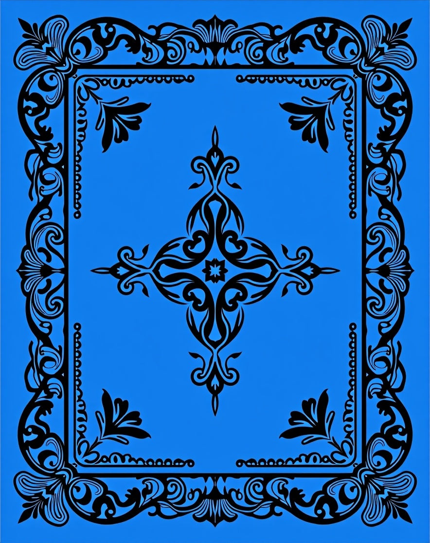 Ornate Black Floral Frame Rug